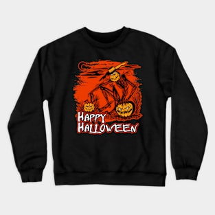 Happy Halloween Scarecrow And Pumpkins Crewneck Sweatshirt